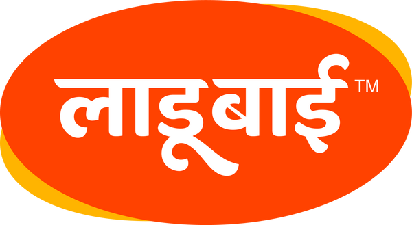 Logo of Ladoobai with an orange oval shape and text in a non-Latin script/Marathi Language.